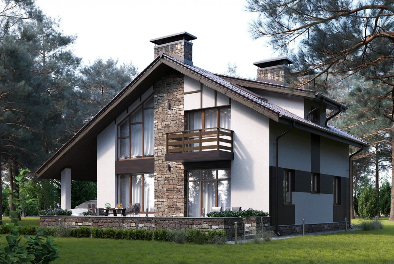 Современный дом в окружении сосен